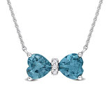 1.00 Carat (ctw) London Blue Heart Bow Pendant Necklace in 10K White Gold with Chain
